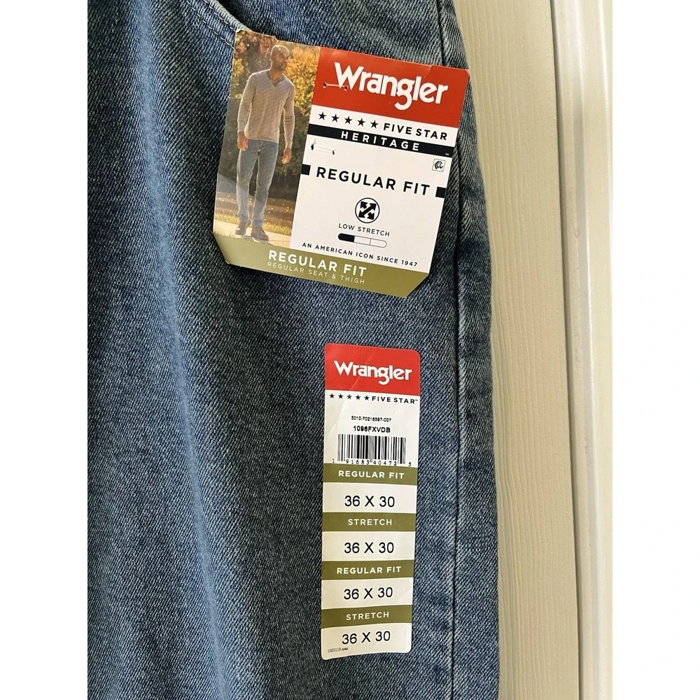 NWT Wrangler 5 Star Heritage Men 36x30‎ Relaxed Fit Stretch Jeans Premium Denim
